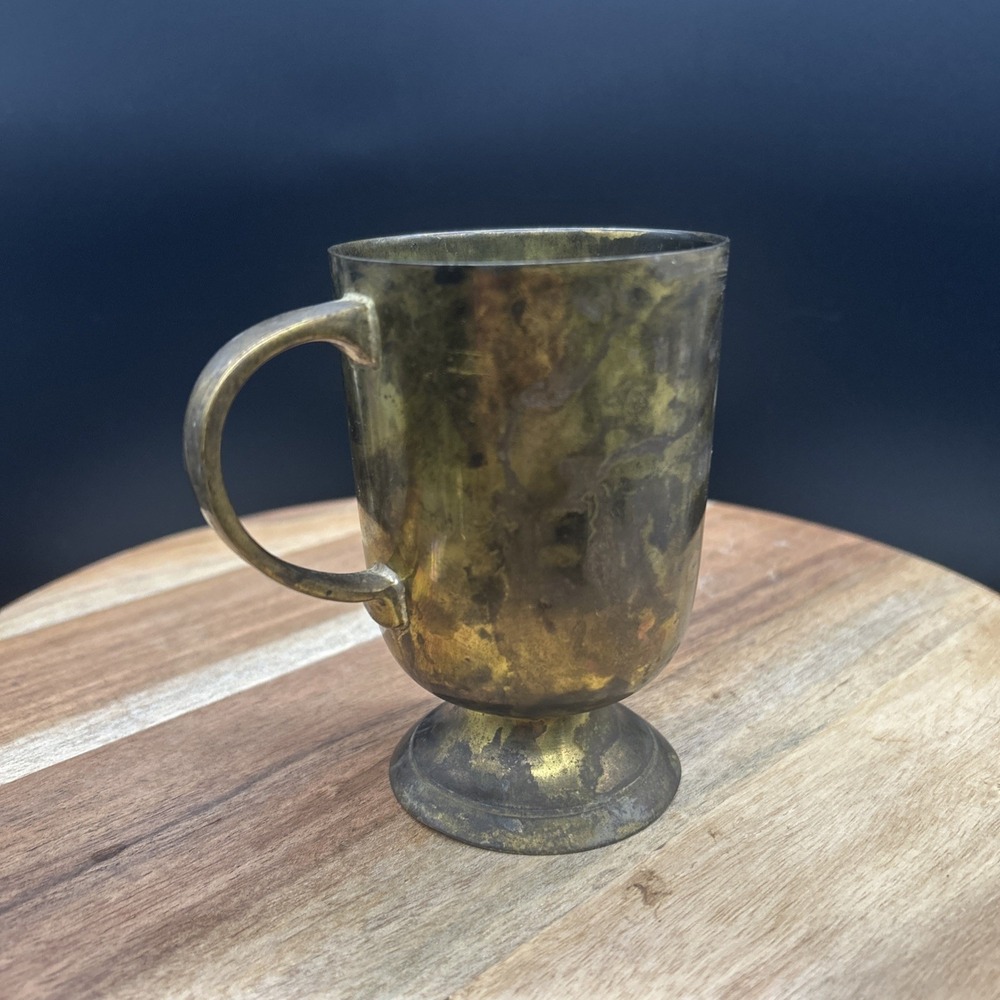 Vintage Brass Mug 5" Tall W/Handle Made In India